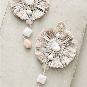Anthropologie cream fringe drop earrings